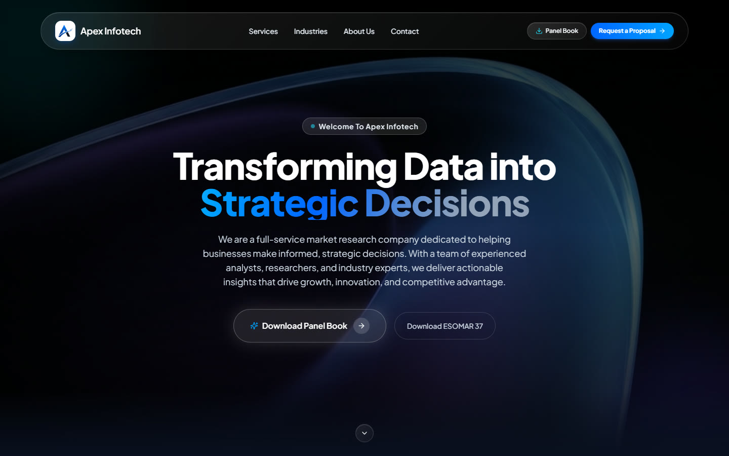 Apex Infotech website homepage, built by VZN