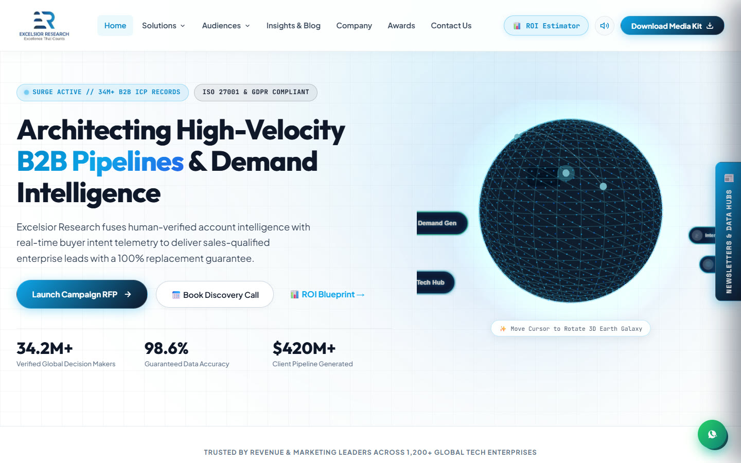 Excelsior Research website homepage, built by VZN