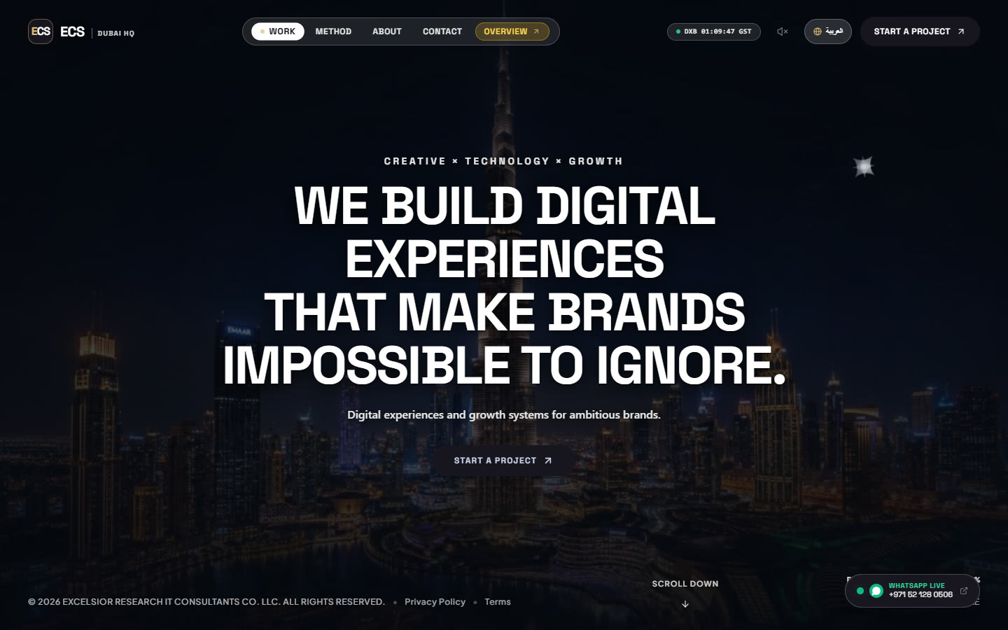 ECS Dubai website homepage, built by VZN