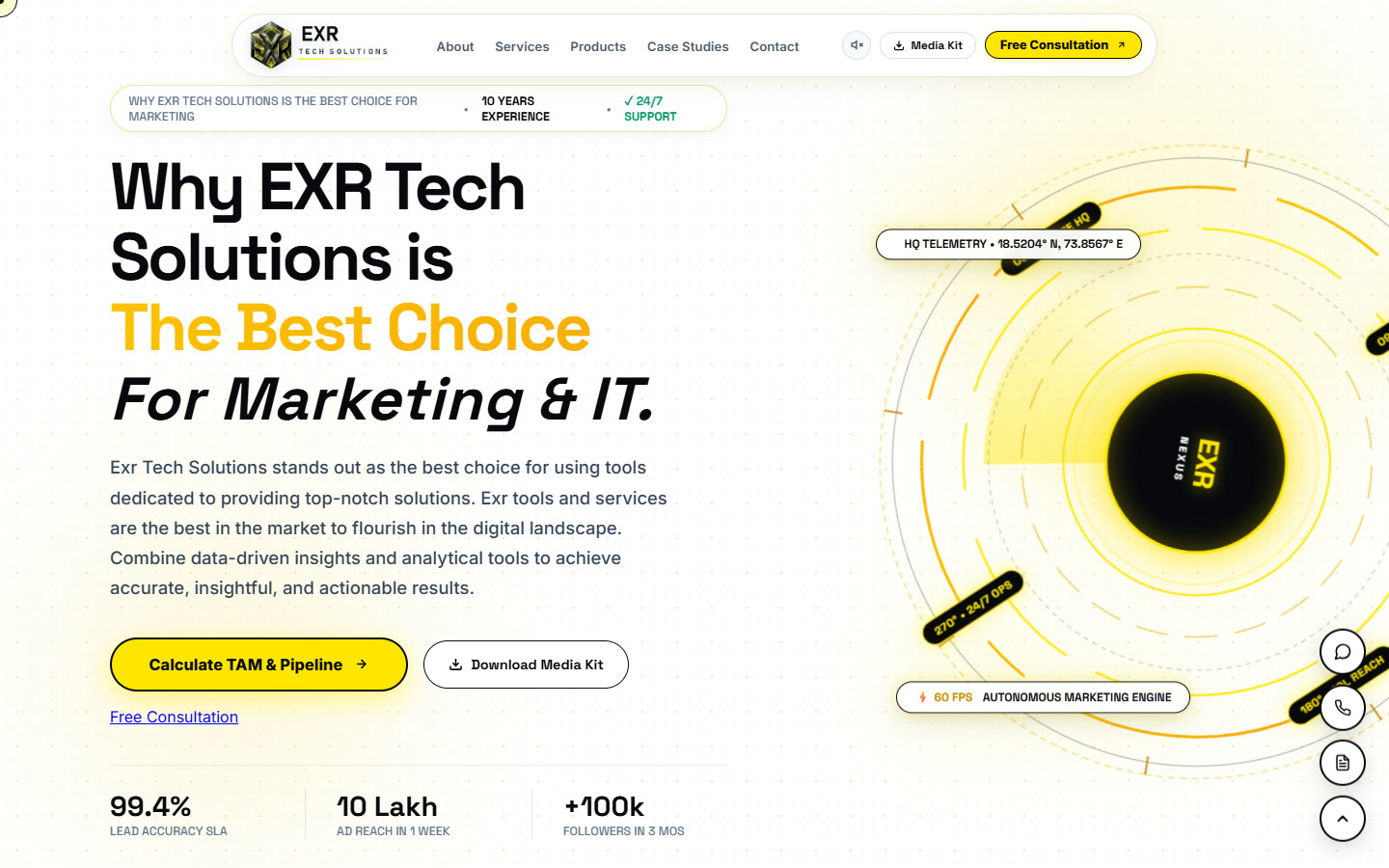 EXR Tech Solutions website homepage, built by VZN